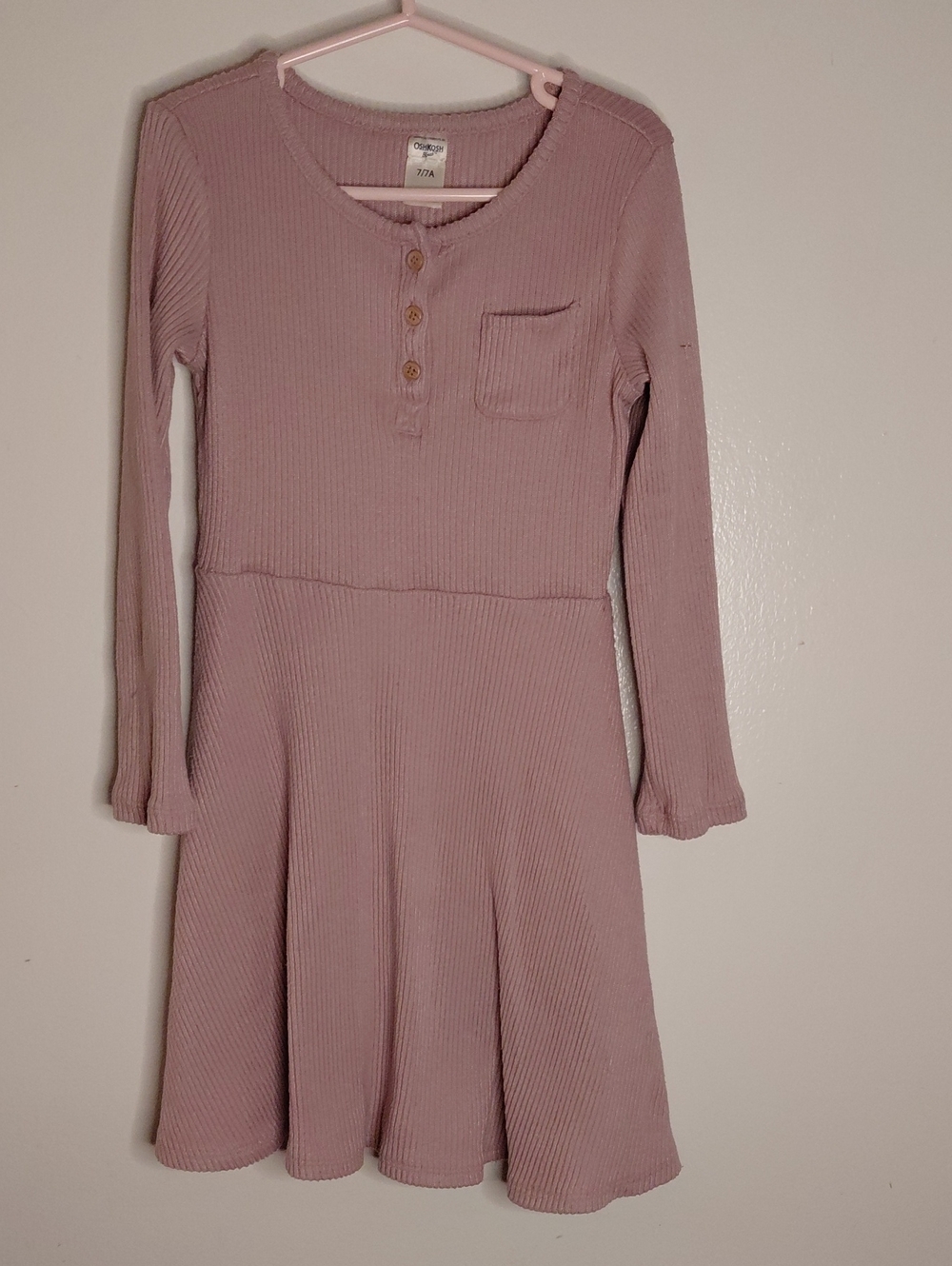 OshKosh B'gosh Ribbed Dusty Pink Long-Sleeve Skater Dress